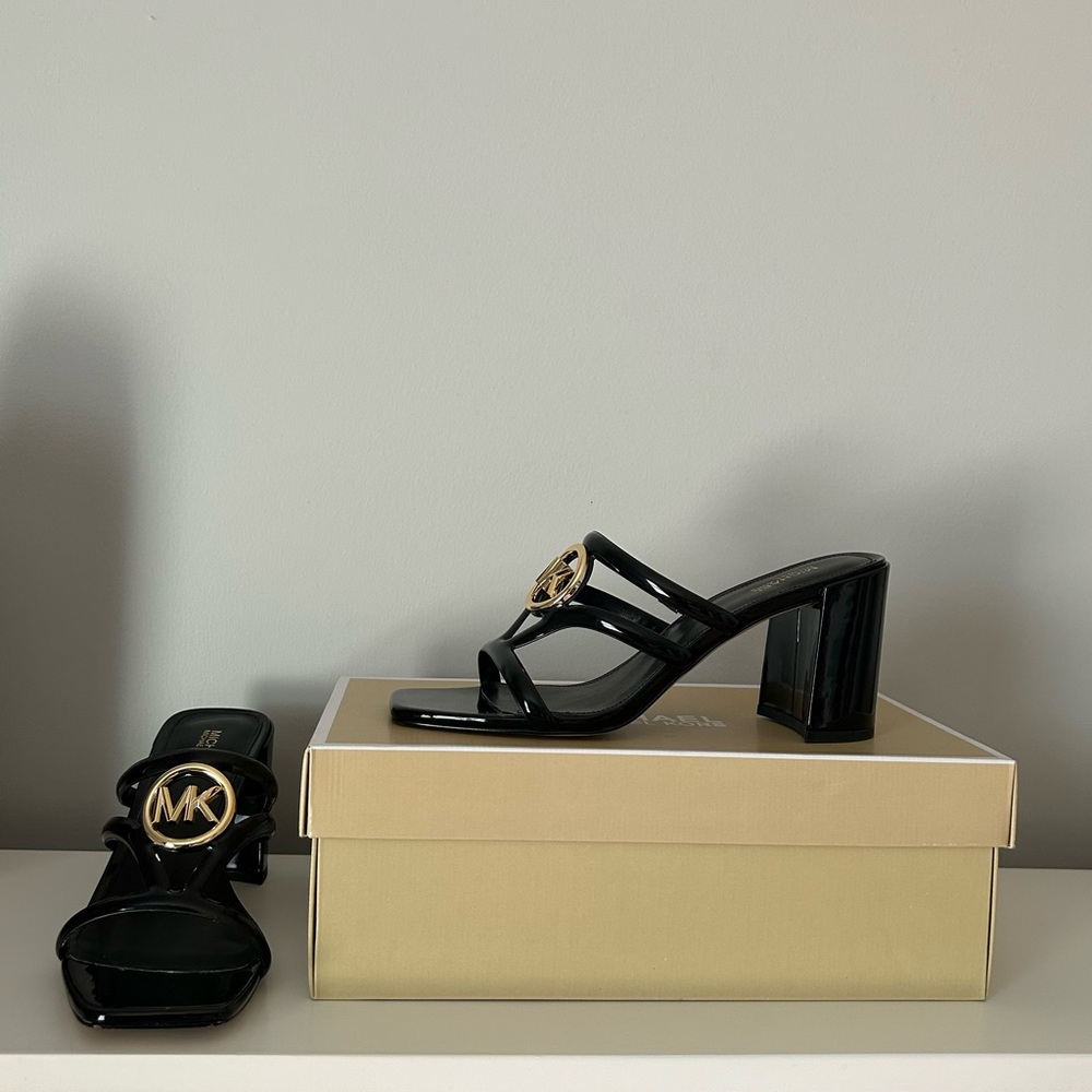 Michael Kors Black and Gold Heels Strappy Design
